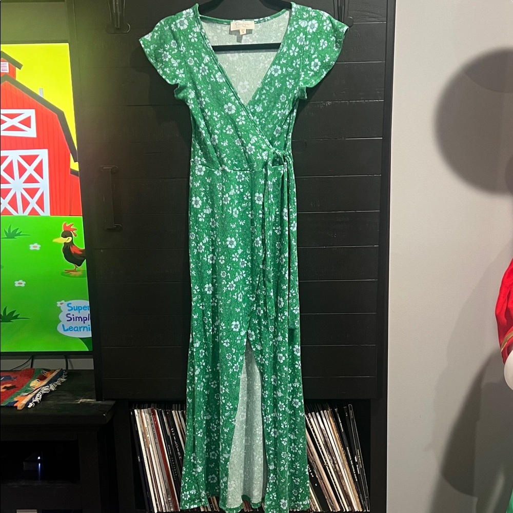 Green Floral Wrap Dress